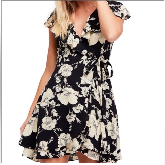 Free People French Quarter Floral Ruffle Wrap Mini Dress M - Picture 10 of 11
